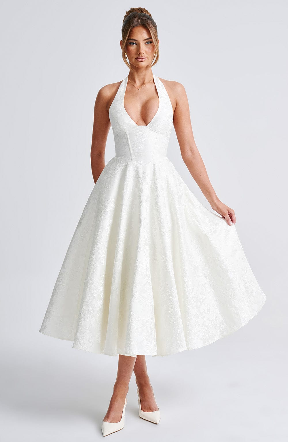 Rosalie | Women's Halter-Neck Midi Wedding Guest Dress