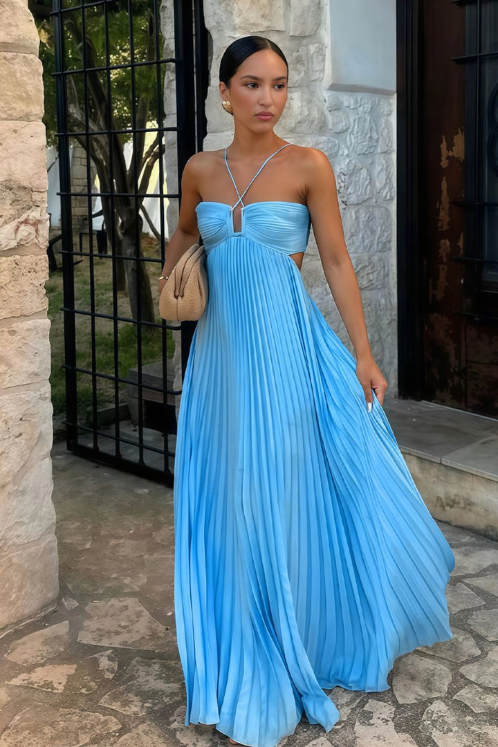 Luella | Women's Halter Pleated Maxi Prom Dress