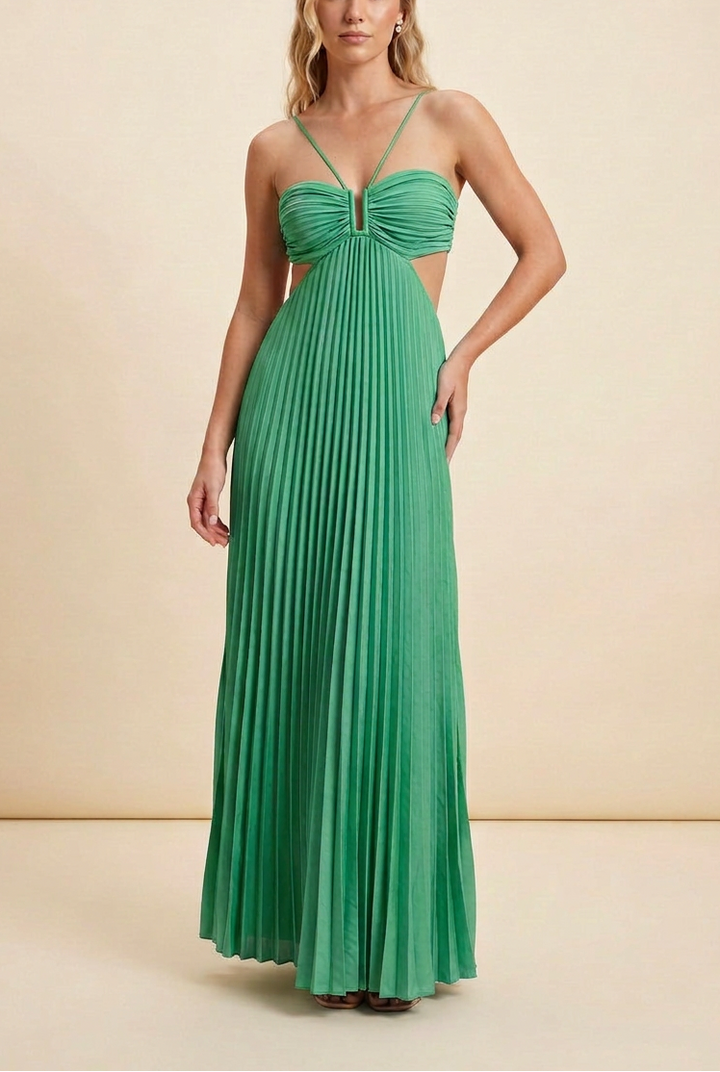 Luella | Women's Halter Pleated Maxi Prom Dress