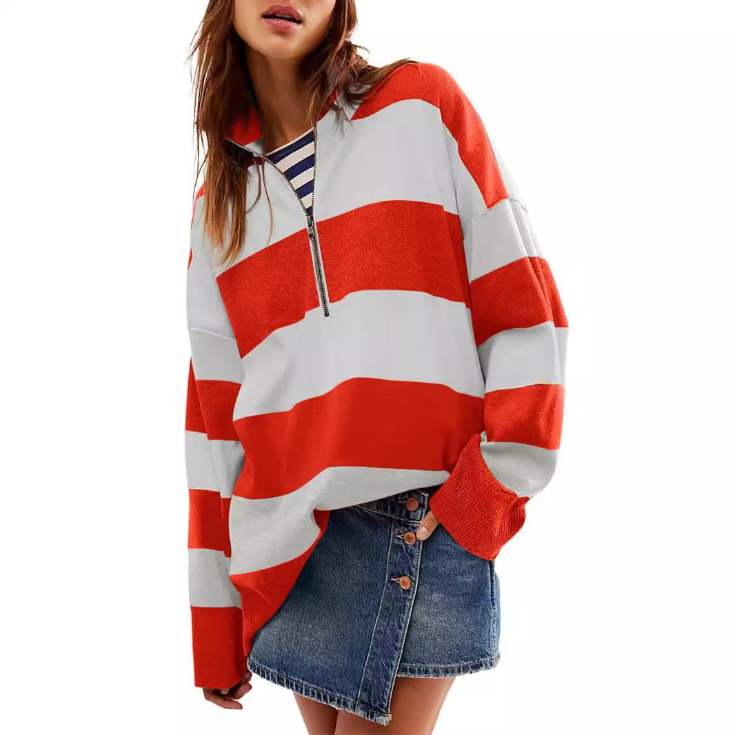 CAMILLA - Comfy Long Sleeve Pullover Sweater With Half Zipper