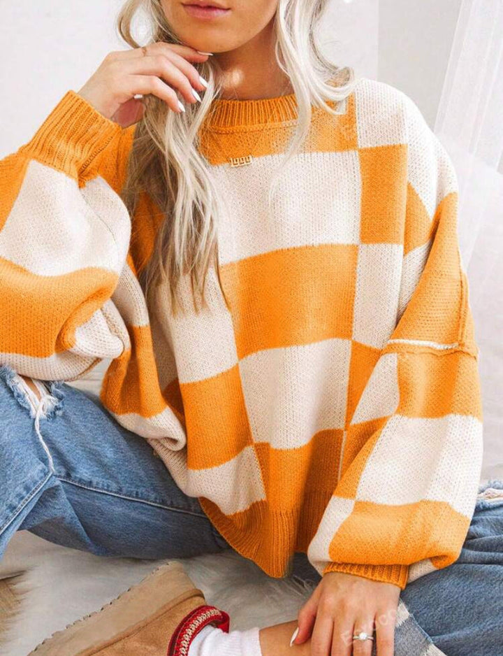 REVERIE - Casual Plaid Long Sleeve Round Neck Sweater