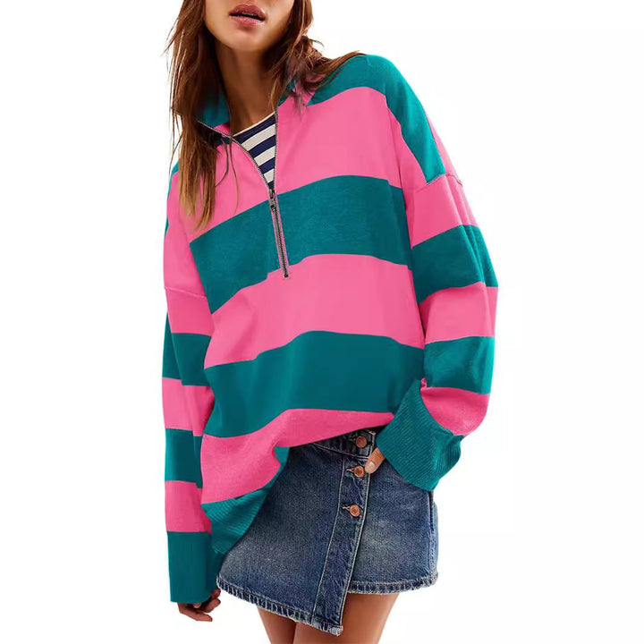 CAMILLA - Comfy Long Sleeve Pullover Sweater With Half Zipper