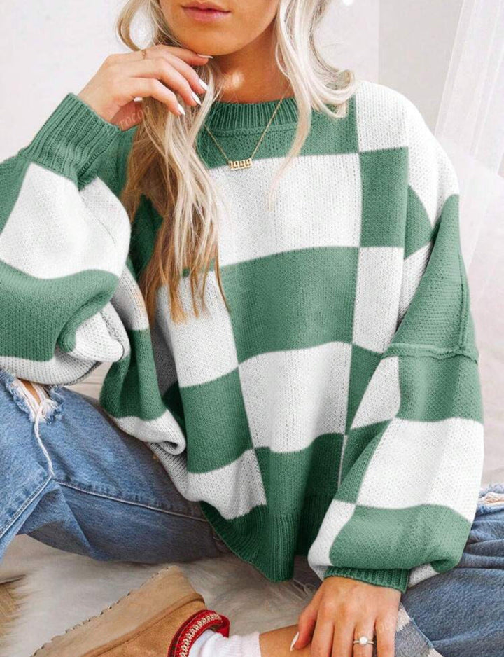 REVERIE - Casual Plaid Long Sleeve Round Neck Sweater