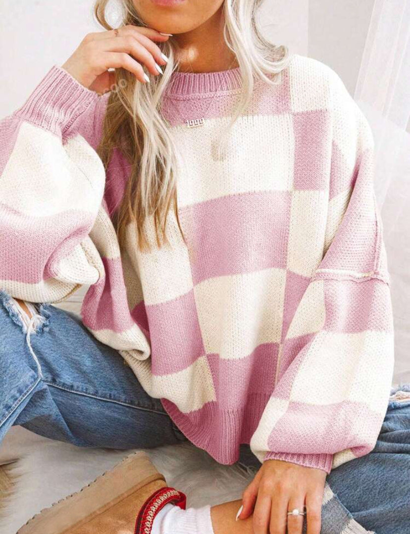 REVERIE - Casual Plaid Long Sleeve Round Neck Sweater