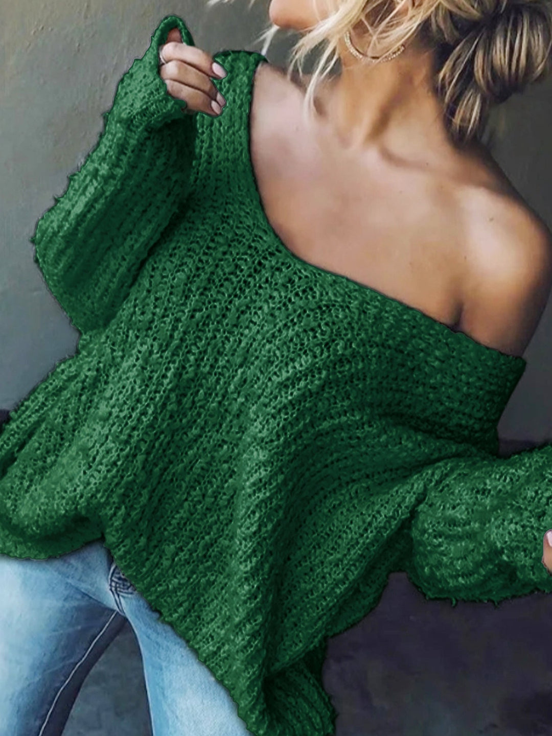 TELIKA - Comfy Drop Shoulder Long Sleeve Sweater