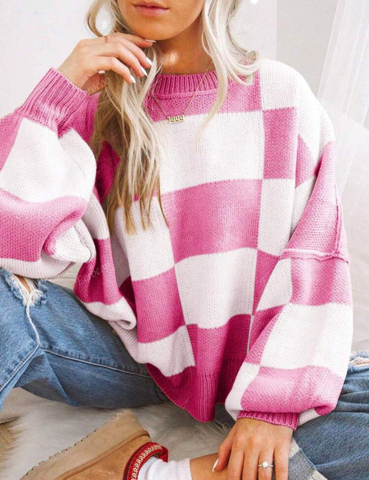 REVERIE - Casual Plaid Long Sleeve Round Neck Sweater