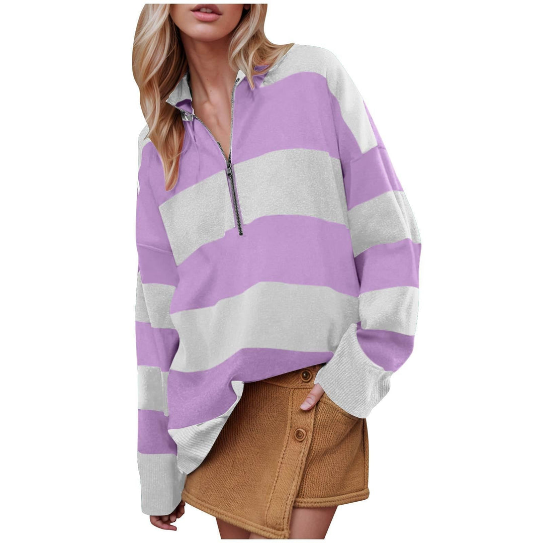 CAMILLA - Comfy Long Sleeve Pullover Sweater With Half Zipper