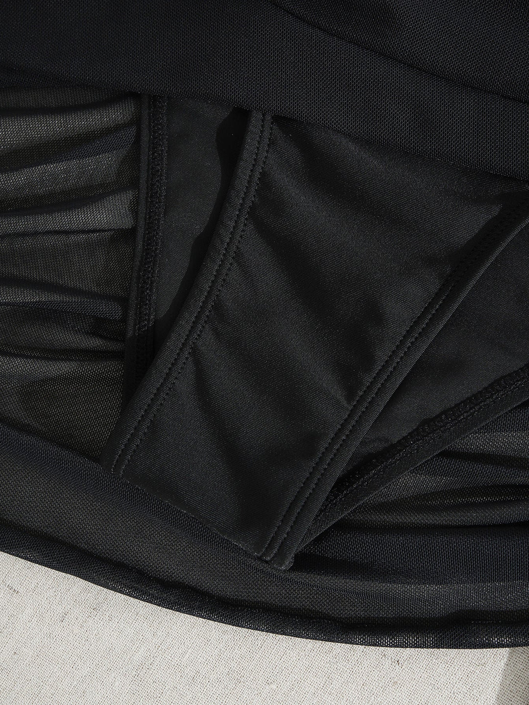 One-Shoulder Mesh Cutout Ruched Swim Dress