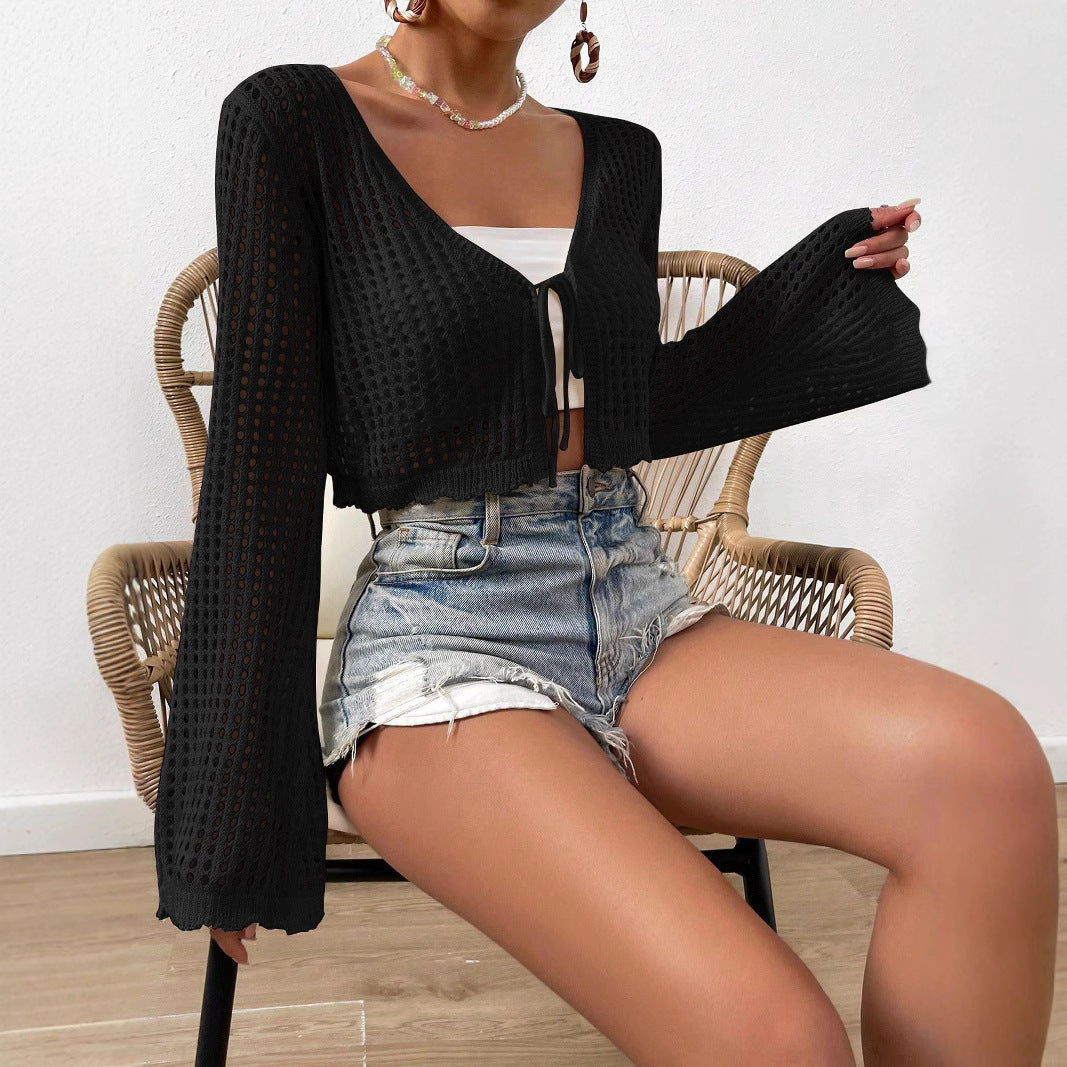 QUINTANA - Lightweight Tie Front V-Neck Crop Cardigan
