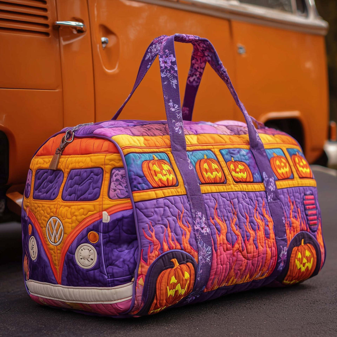Hippie Halloween-style quilted travel bag