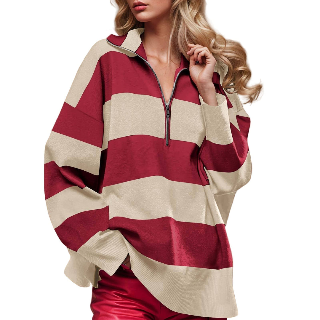 CAMILLA - Comfy Long Sleeve Pullover Sweater With Half Zipper