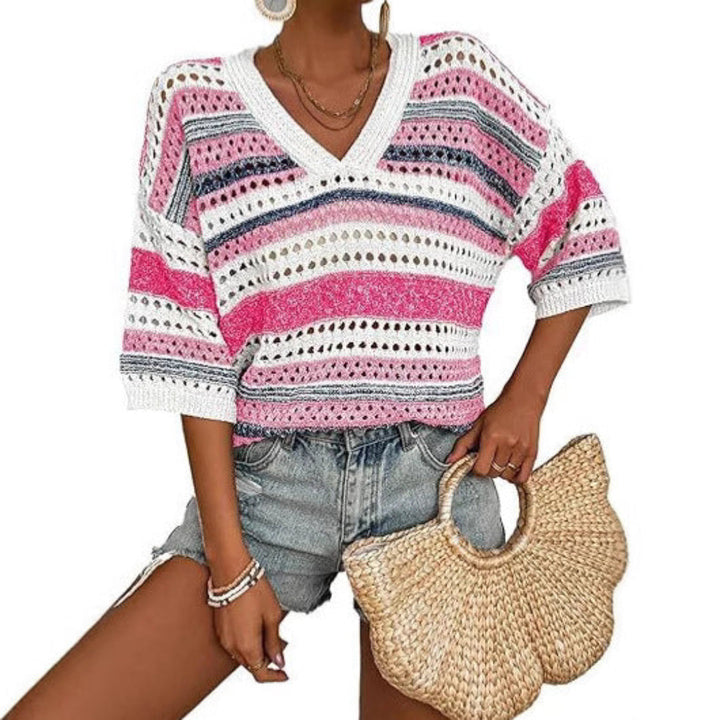 KELISE - Casual Striped Crochet V-Neck Summer Top
