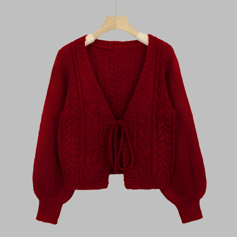 YERIEL - Cozy Vintage Chunky Tie-Front Long Sleeve
