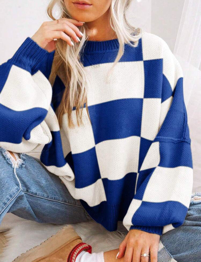 REVERIE - Casual Plaid Long Sleeve Round Neck Sweater