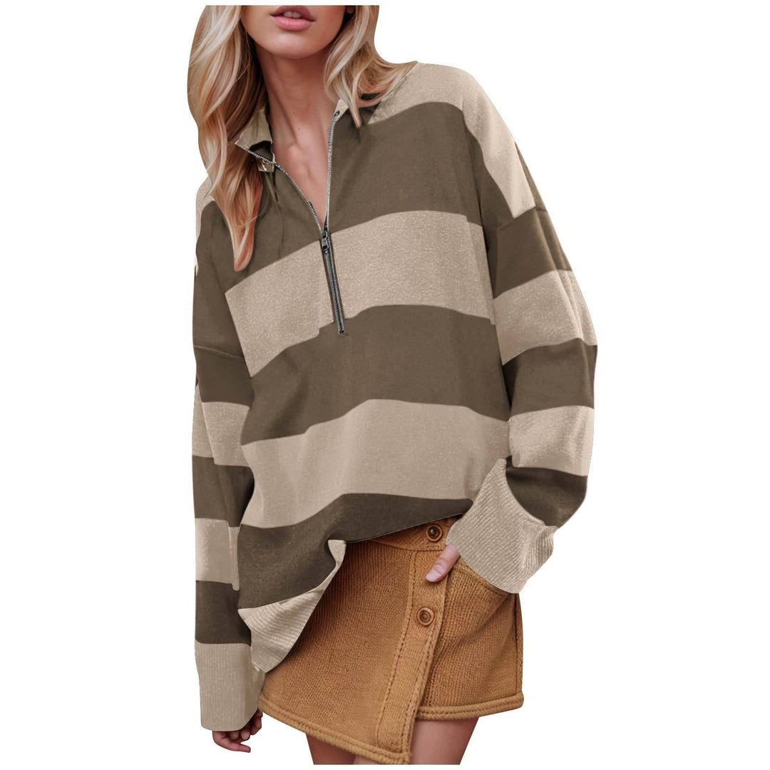 CAMILLA - Comfy Long Sleeve Pullover Sweater With Half Zipper