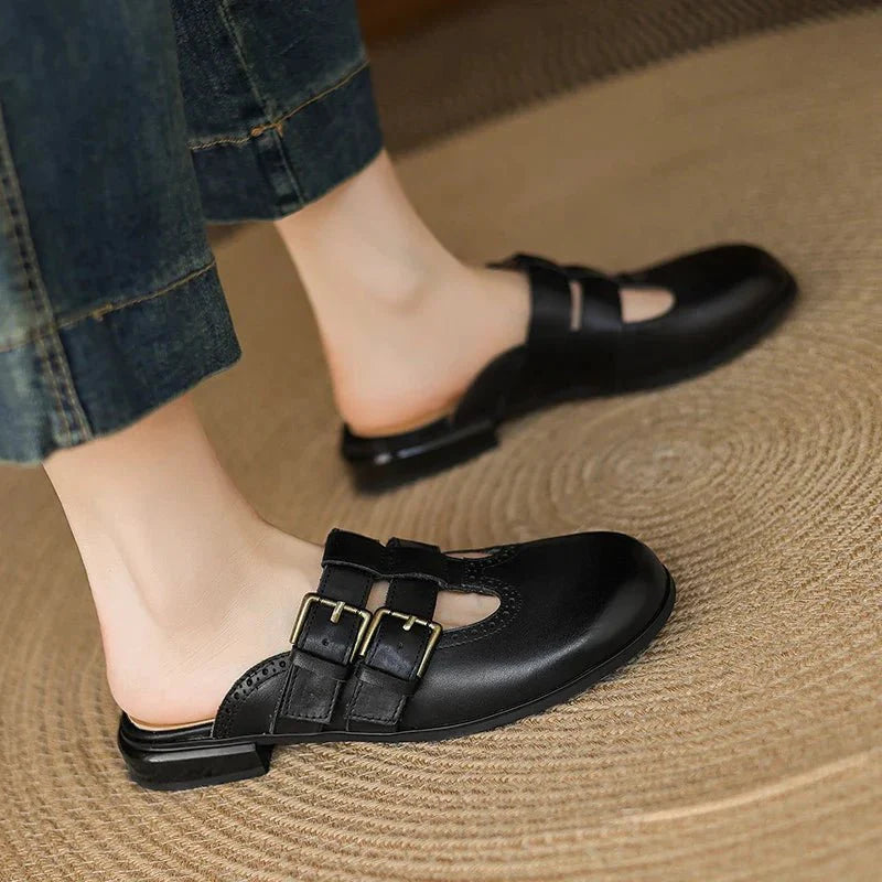 Theodora Mule Heels | Soft Leather, Comfortable Block Heel
