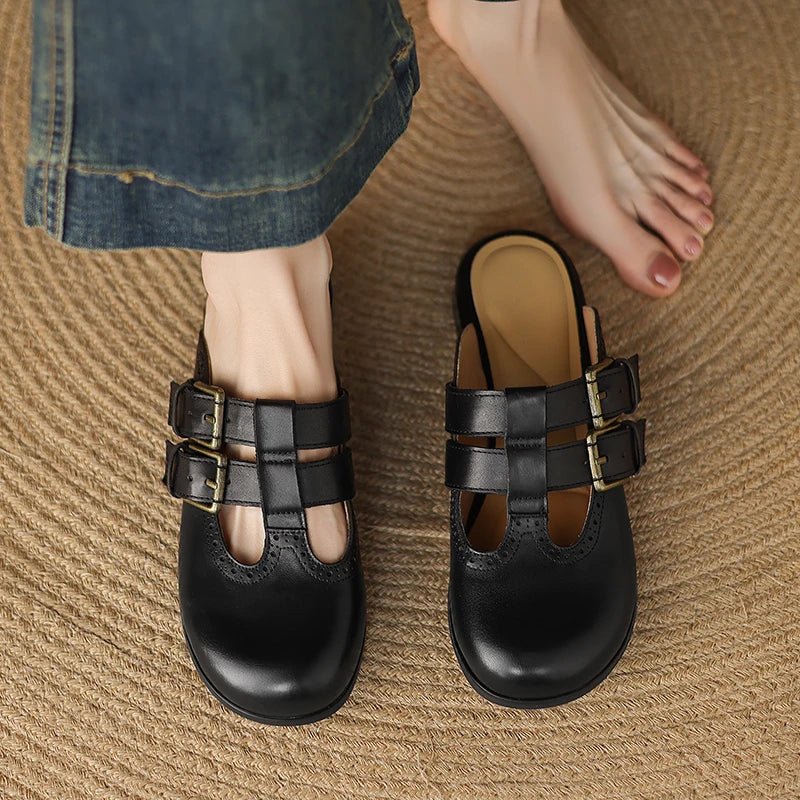 Theodora Mule Heels | Soft Leather, Comfortable Block Heel