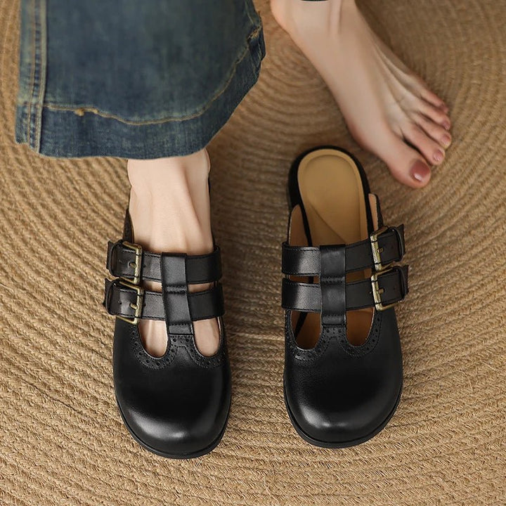 Theodora Mule Heels | Soft Leather, Comfortable Block Heel