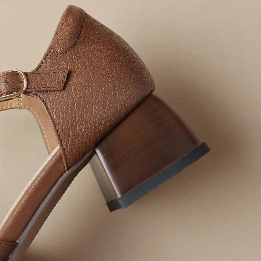 Felice | Leather Braided Ankle Strap Mid Heel Pumps