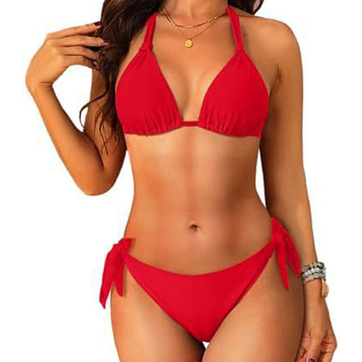 Halter-neck tie-strap bikini set