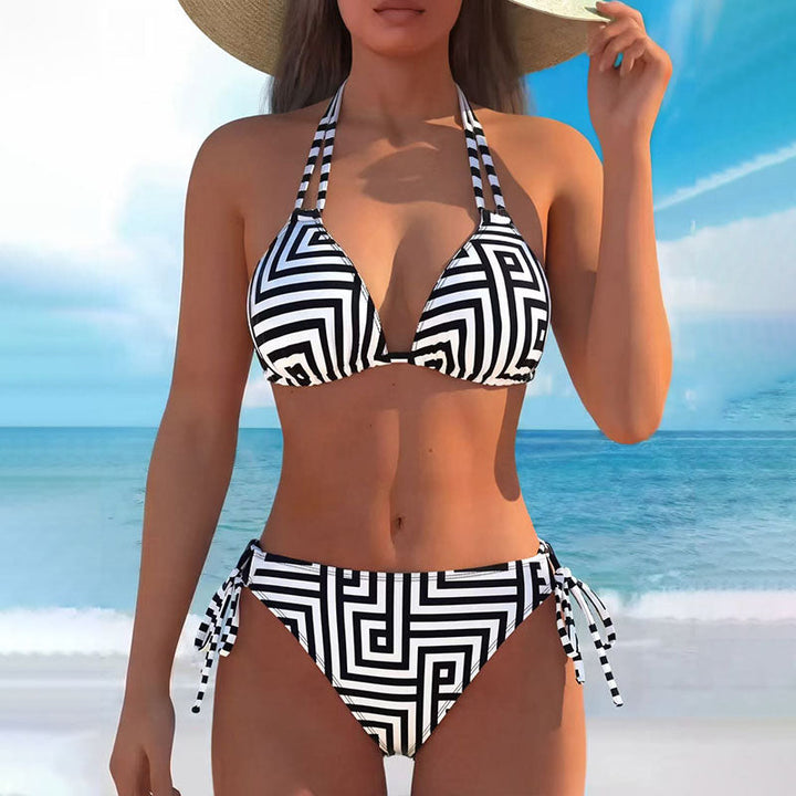 Tropical Print Halter Bikini Set