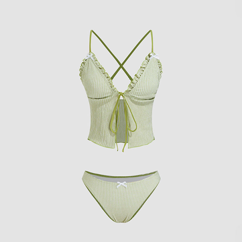 Checked Ruffled Two-Piece Swimsuit