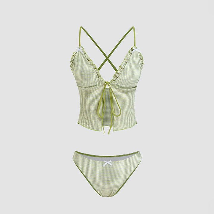 Checked Ruffled Two-Piece Swimsuit