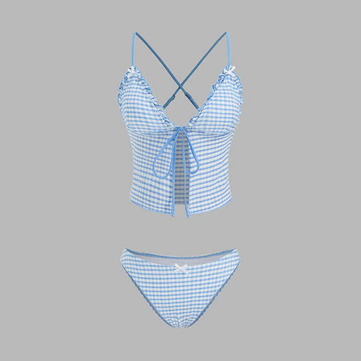 Checked Ruffled Two-Piece Swimsuit