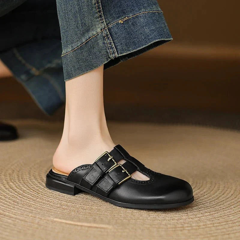 Theodora Mule Heels | Soft Leather, Comfortable Block Heel