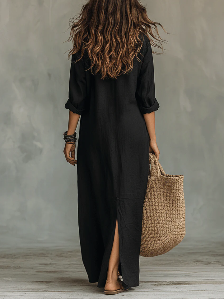 Soline | Long Black Buttoned Dress