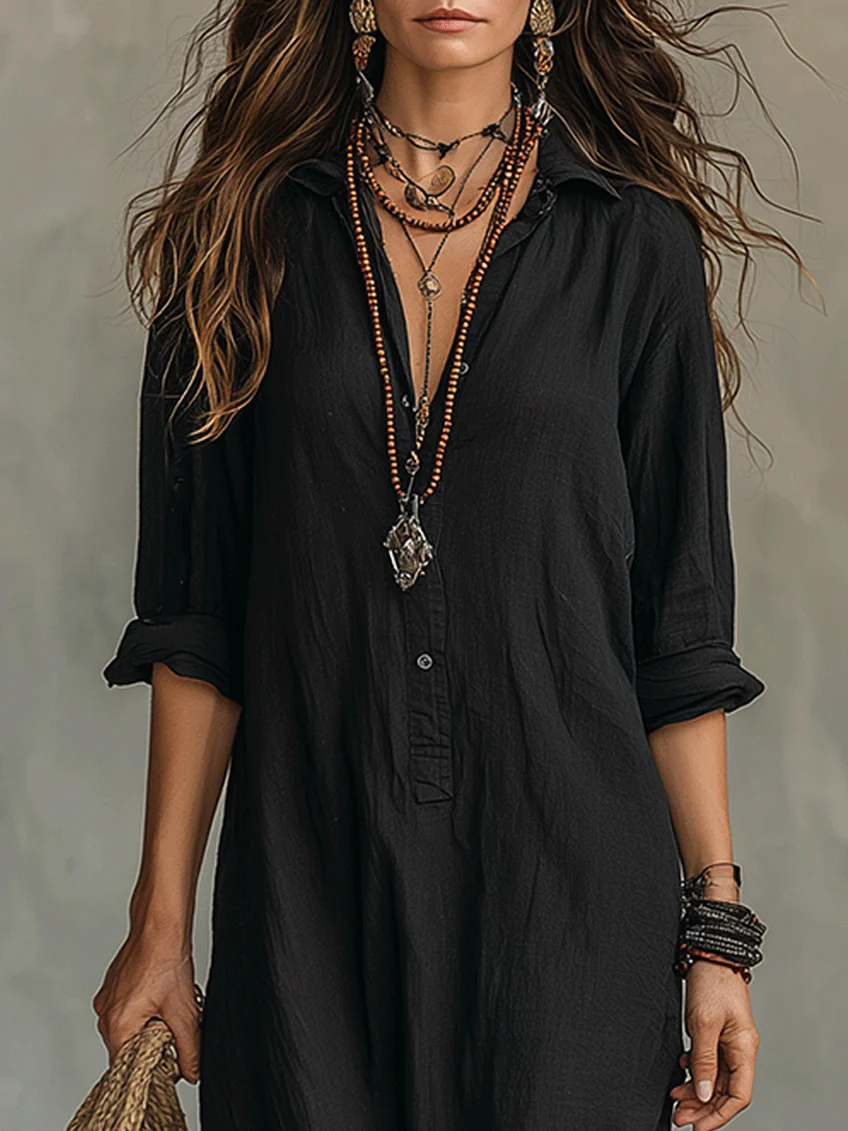 Soline | Long Black Buttoned Dress