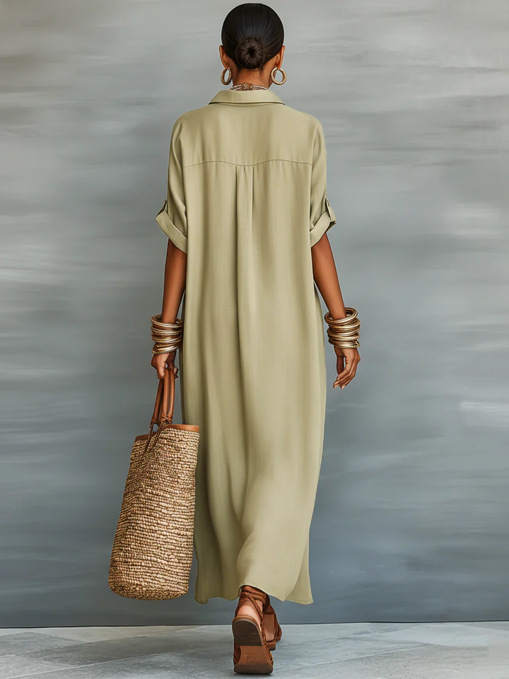 Manelle | Minimalist Olive Green Long Dress