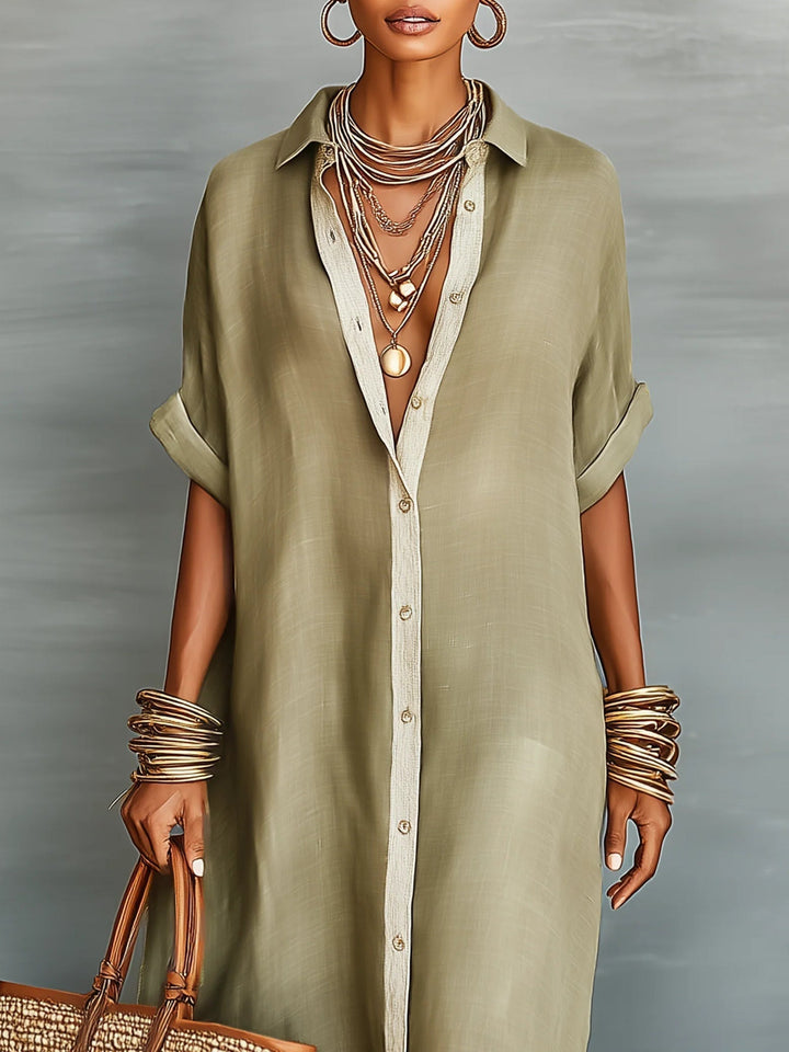Manelle | Minimalist Olive Green Long Dress