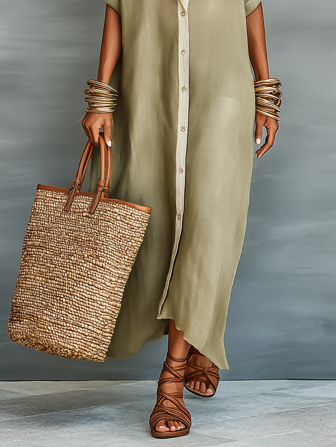 Manelle | Minimalist Olive Green Long Dress