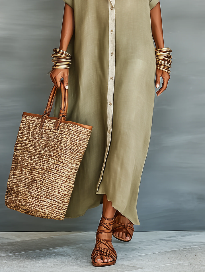 Manelle | Minimalist Olive Green Long Dress