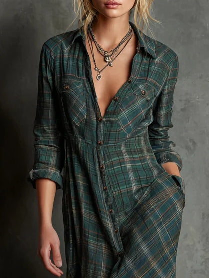 Valérie™ Plaid Maxi Shirt Dress | Timeless Charm, Effortlessly Elegant