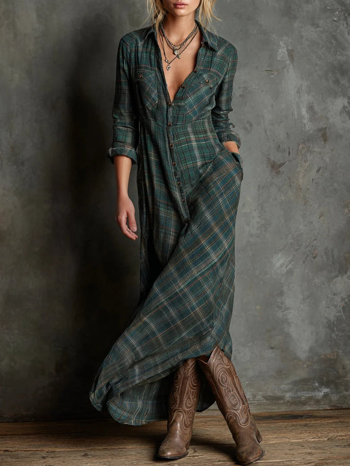 Valérie™ Plaid Maxi Shirt Dress | Timeless Charm, Effortlessly Elegant