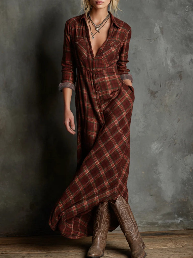 Valérie™ Plaid Maxi Shirt Dress | Timeless Charm, Effortlessly Elegant