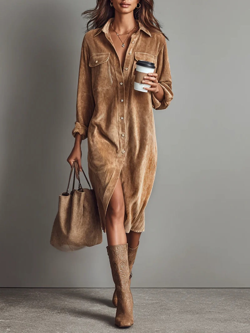 Marielle™ Corduroy Shirt Dress | Relaxed Elegance for Every Day