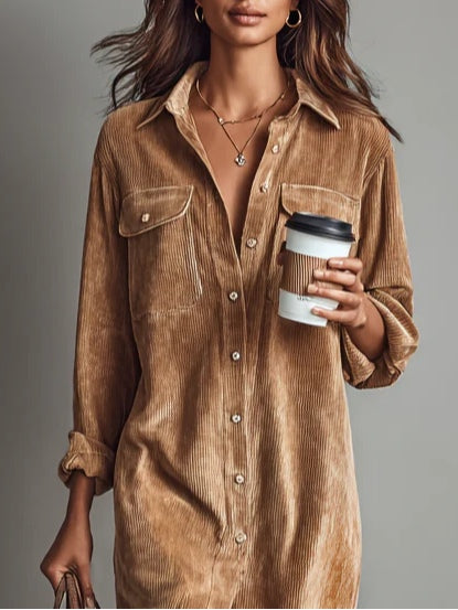 Marielle™ Corduroy Shirt Dress | Relaxed Elegance for Every Day