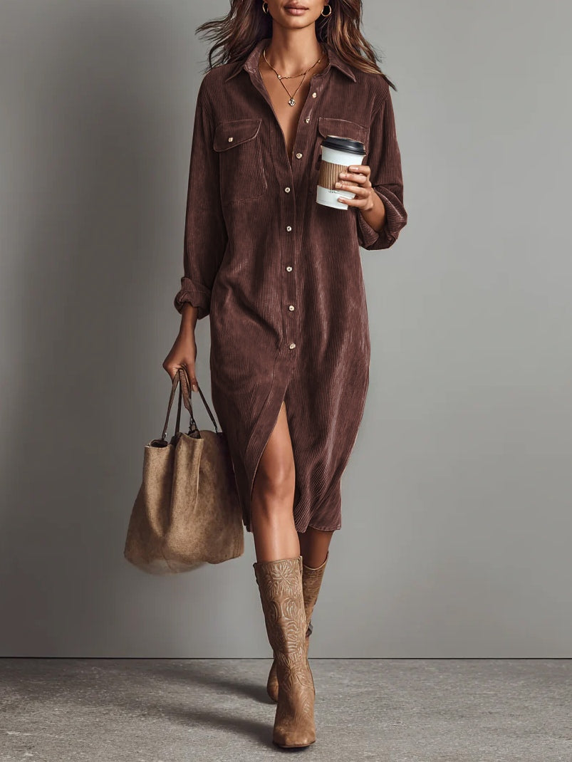 Marielle™ Corduroy Shirt Dress | Relaxed Elegance for Every Day