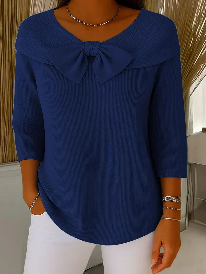 Serenna ? Women's Sweater with Bow and Round Neckline