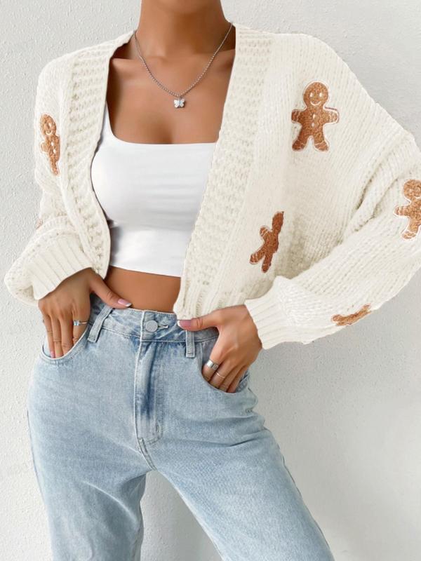 HEIDI - Open Front Knit Cardigan with Cartoon Print for Cozy Outfits