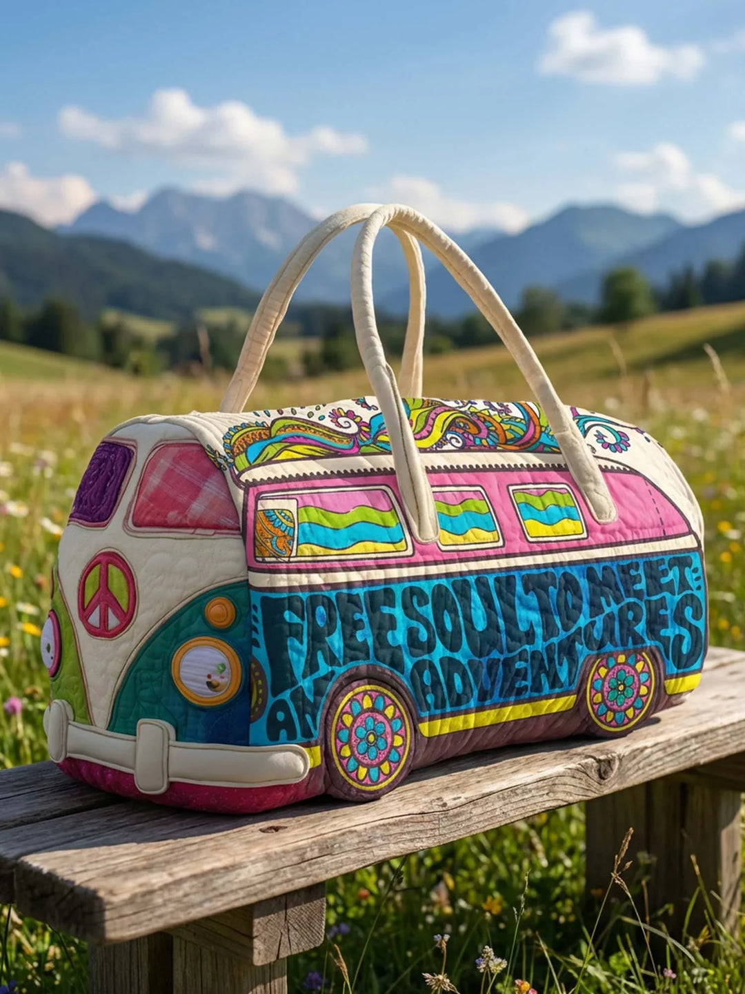 Hippie Peace Quilted Duffle Bag