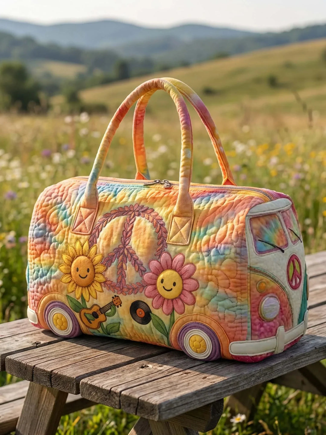Hippie Music Flower Quilted Duffle Bag