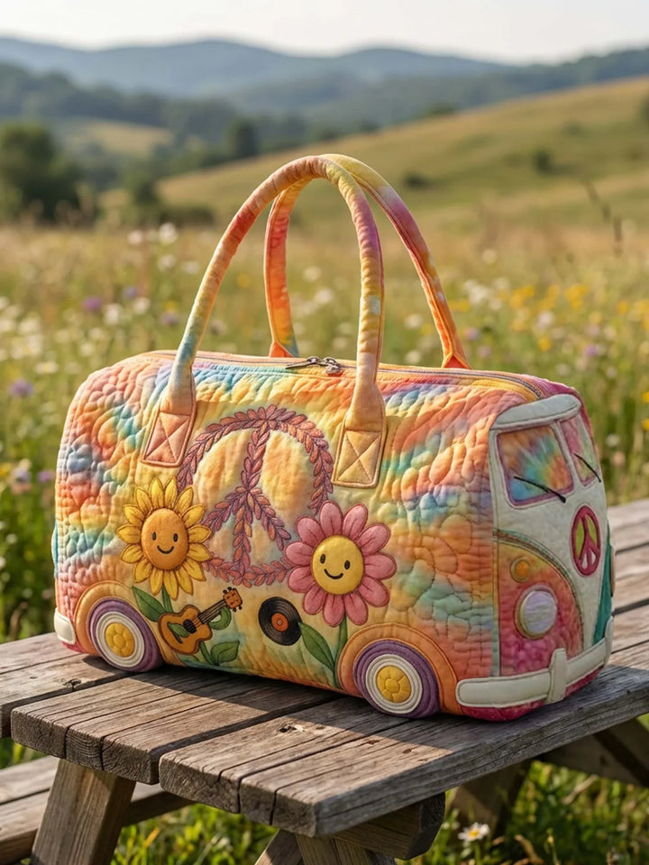 Hippie Music Flower Quilted Duffle Bag