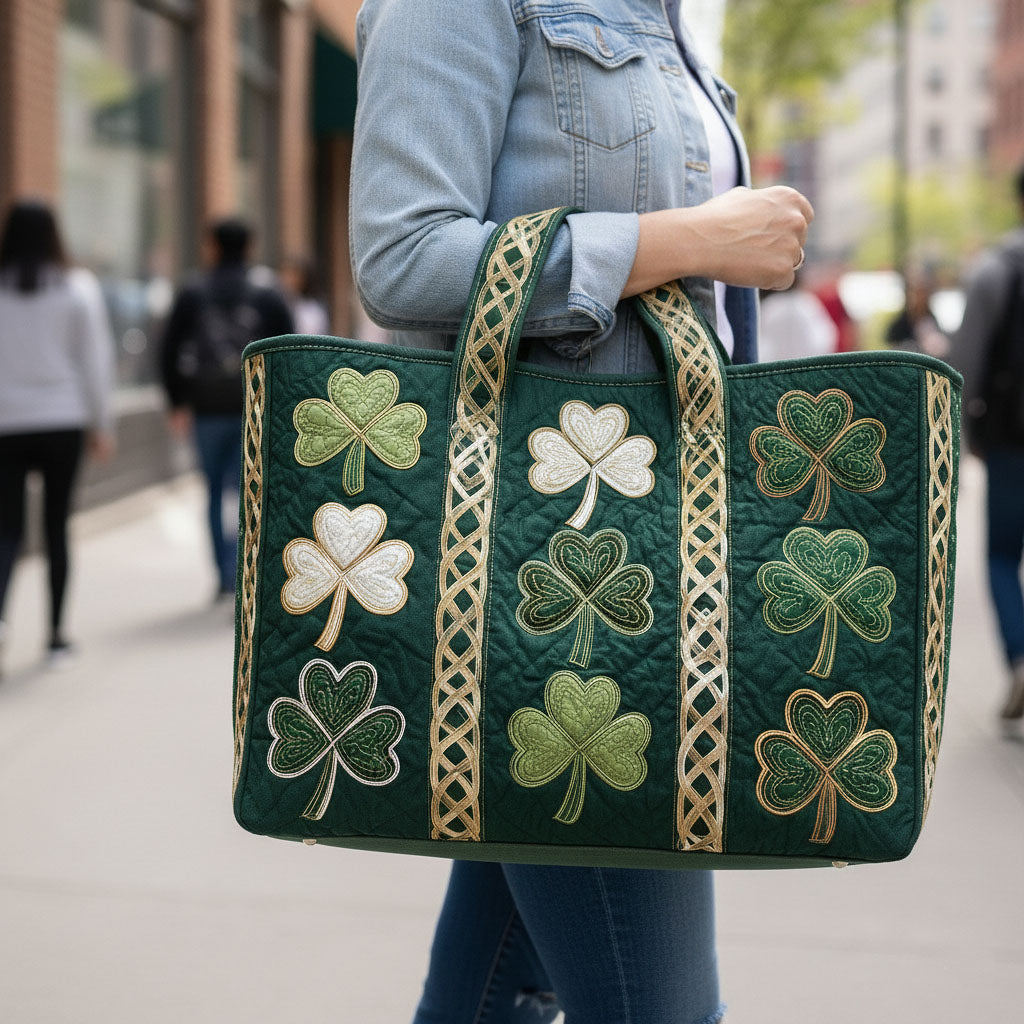 Irish Shamrock Quilted Tote Bag