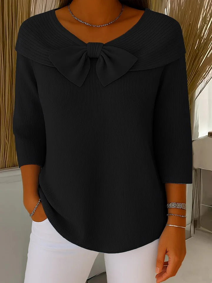 Serenna ? Women's Sweater with Bow and Round Neckline