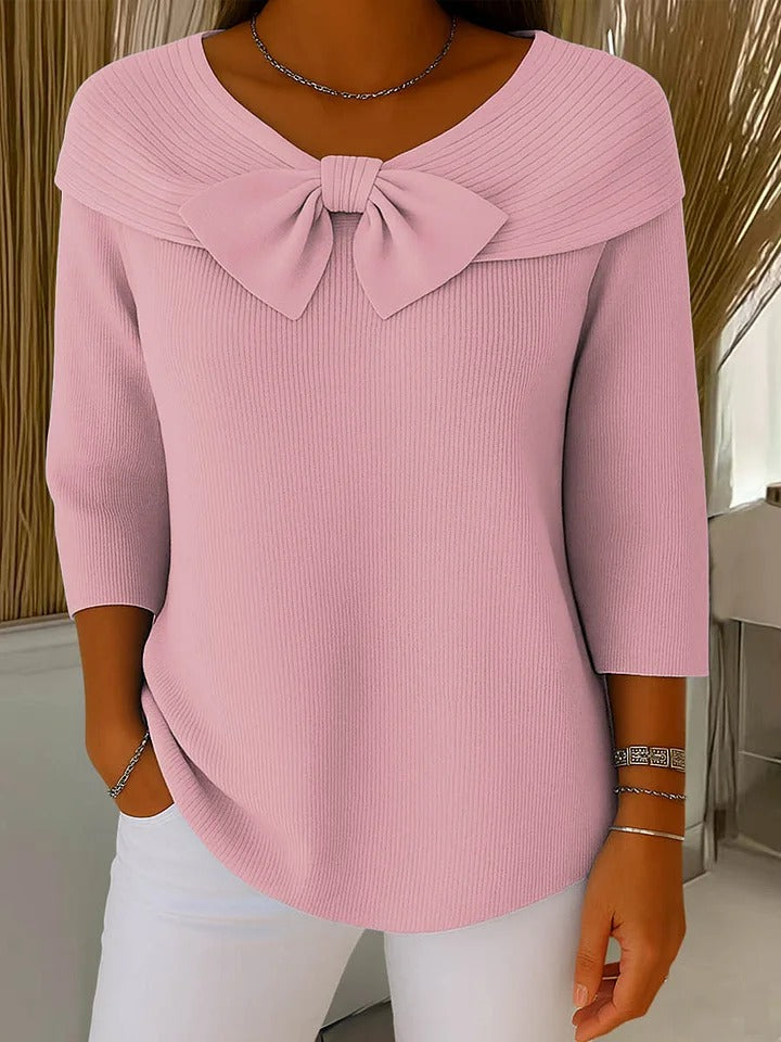 Serenna ? Women's Sweater with Bow and Round Neckline