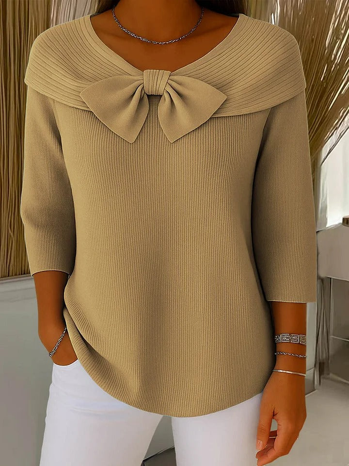 Serenna ? Women's Sweater with Bow and Round Neckline